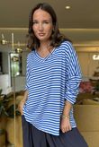 Made in Italy Perfect Breton V Long Sleeve Top Med Blue - **